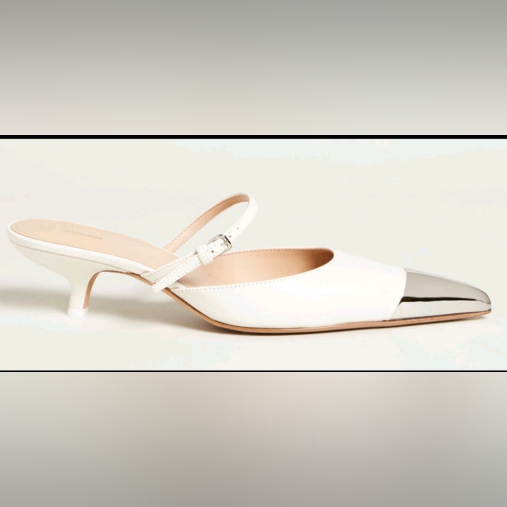 MaxMara Gisella Metal-Toe-Tip Mules In Milk size 8 New In Box